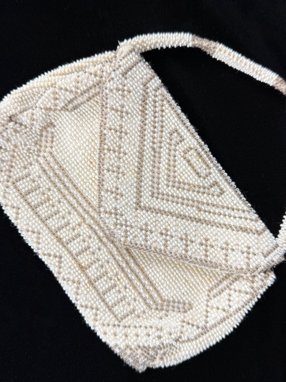 1920s Mini Evening Bag wHandle Czechoslovakia Silver White Glass Beads Wedding